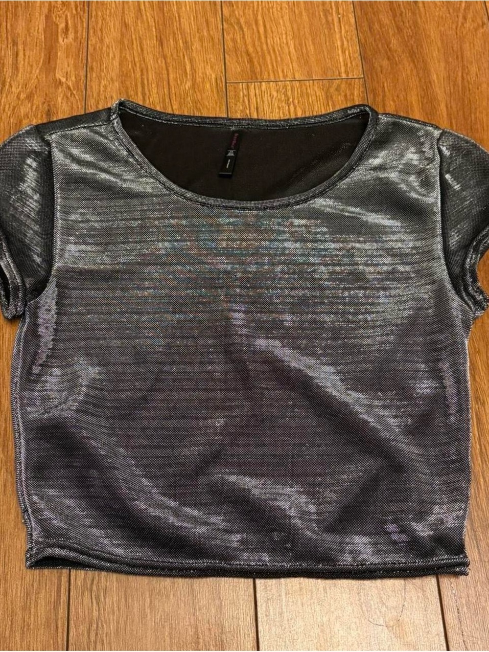 Body Rage silver metallic chrome translucent crop top Size S